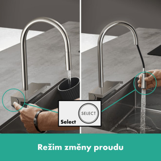 Drezová batéria Hansgrohe Aquno s vyťahovacou sprškou, 3 prúdy vzhľad nerezu 73837800
