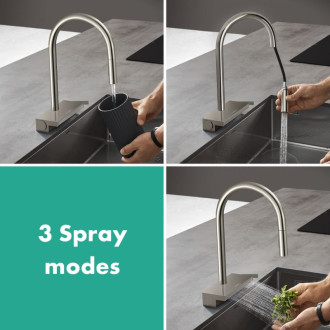 Drezová batéria Hansgrohe Aquno s vyťahovacou sprškou, 3 prúdy vzhľad nerezu 73837800