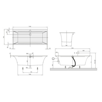 Obdĺžniková vaňa Villeroy &amp; Boch Squaro 170x75 cm liaty mramor ľavá aj pravá UBQ170SQE2DV-01