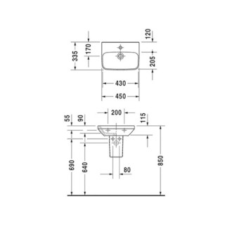 Umývadlo Duravit Durastyle 45x33,5 cm otvor pre batériu uprostred, bez prietoku 0708450000