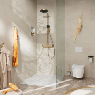 Sprchový systém Hansgrohe Pulsify S na stenu s termostatickou batériou kartáčovaný bronz 24221140