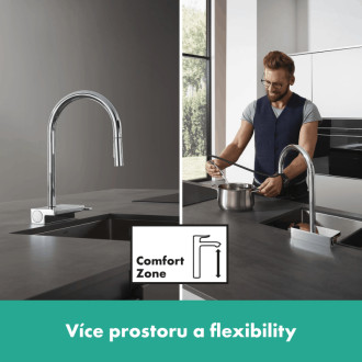 Drezová batéria Hansgrohe Aquno s vyťahovacou sprškou, 3 prúdy vzhľad nerezu 73831800