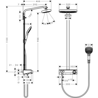 Sprchový systém Hansgrohe Raindance Select E na stenu s termostatickou batériou biela/chróm 27126400