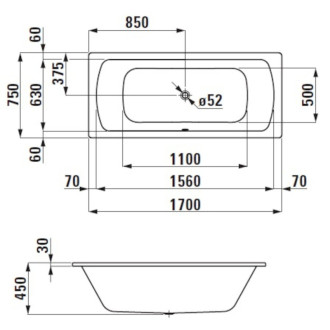 Obdĺžniková vaňa Laufen Bolsena 170x75 cm smaltovaná oceľ ľavá aj pravá SIKOVLMP170