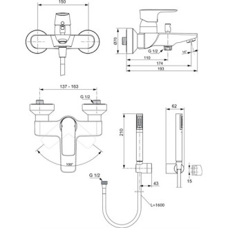 Vaňová batéria Ideal Standard Connect Air so sprchovým setom 150 mm chróm A7056AA