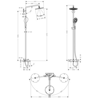 Sprchový systém Hansgrohe Raindance S na stenu s termostatickou batériou chróm 27116000