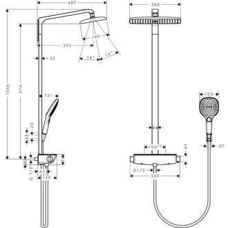Sprchový systém Hansgrohe Raindance E na stenu s termostatickou batériou biela/chróm 27112400