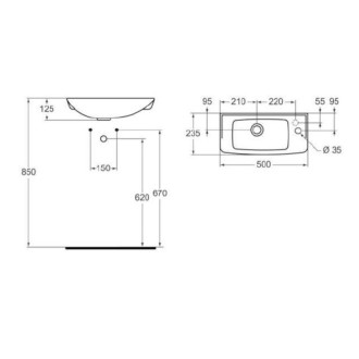 Umývadlo Ideal Standard Eurovit 50x23,5 cm bez otvoru pre batériu R421001