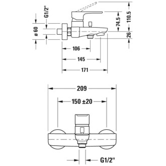 Vaňová batéria Duravit bez sprchového setu 150 mm chróm B15230000010