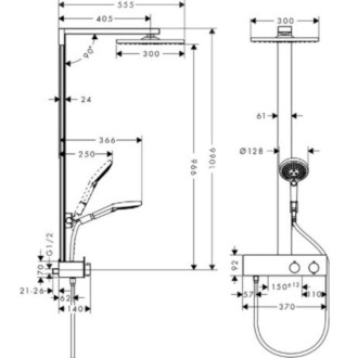 Sprchový systém Hansgrohe Raindance E na stenu s termostatickou batériou chróm 27361000