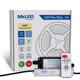 McLED LED pásik - sada 1 m + Prijímač Nano IP67, 240 LED/m, EWW, 6 W/m, DC 24 V, 485 lm/m, CRI90, IP67, 10 mm, vodič 3 m ML-126.035.90.S01002