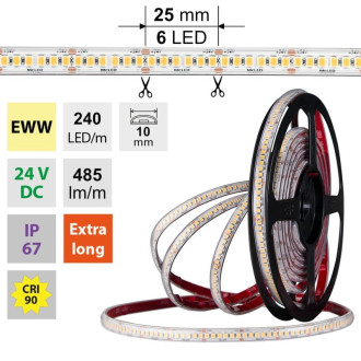 McLED LED pásik - sada 1 m + Prijímač Nano IP67, 240 LED/m, EWW, 6 W/m, DC 24 V, 485 lm/m, CRI90, IP67, 10 mm, vodič 3 m ML-126.035.90.S01002