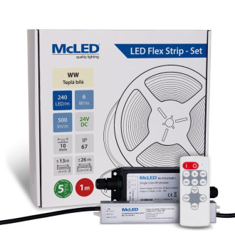 McLED LED pásik - sada 1 m + Prijímač Nano IP67, 240 LED/m, WW, 6 W/m, DC 24 V, 500 lm/m, CRI90, IP67, 10 mm, vodič 3 m ML-126.034.90.S01002