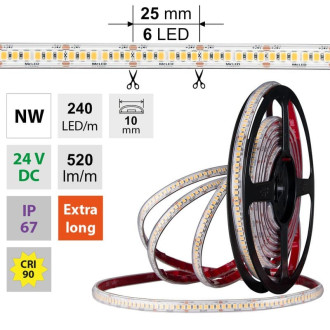 McLED LED pásik - sada 3 m + Prijímač Nano IP67, 240 LED/m, NW, 6 W/m, DC 24V, 520 lm/m, CRI90, IP67, 10 mm, vodič 3 m ML-126.033.90.S03002