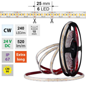 McLED LED pásik - sada 1 m + Prijímač Nano IP67, 240 LED/m, CW, 6 W/m, DC 24 V, 520 lm/m, CRI90, IP67, 10 mm, vodič 3 m ML-126.032.90.S01002