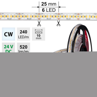 McLED LED pásik - sada 4 m + Prijímač Nano IP67, 240 LED/m, CW, 6 W/m, DC 24 V, 520 lm/m, CRI90, IP67, 10 mm, vodič 3 m ML-126.032.90.S04002