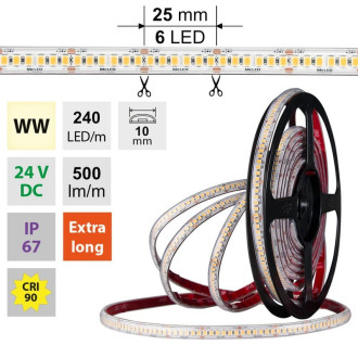 McLED LED pásik - sada 3 m, 240 LED/m, WW, 6 W/m, DC 24 V, 500 lm/m, CRI90, IP67, 10 mm, vodič 3 m ML-126.034.90.S03001
