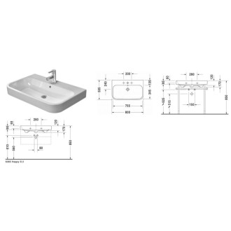 Umývadlo Duravit Happy D.2 80x50,5 cm otvor pre batériu uprostred 2318800000
