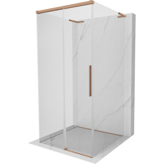 Mexen Rox-3S L trojstenný posuvný sprchovací kút 90 x 90 cm, priehľadný, kartáčovaná meď - 8C2L-090-090-65-00-3S