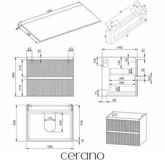 CERANO - Kúpeľňová skrinka Carole - biela matná ryhovaná + doska pod umývadlo Navira Slim - 18 mm + konzola chróm - 120x49,8x46 cm