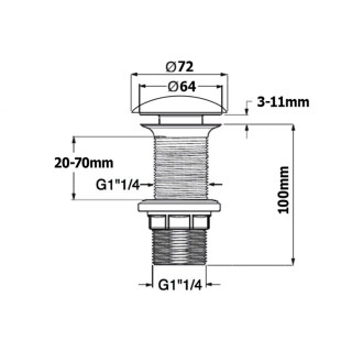 Umývadlová výpusť 5/4“, click-clack, keramická zátka, 20-70mm, taupe