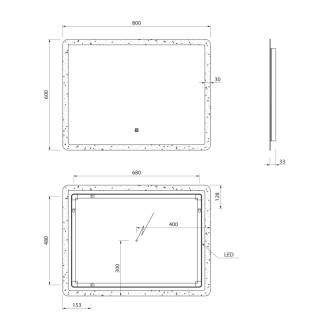 FAGO zrkadlo s LED osvetlením 80x60cm, dotykový senzor, stmievateľné