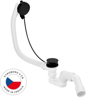 CERANO - Vaňová súprava ovládaná bovdenom s napúšťaním - SLIM - sifón DN40/50 - zátka 72mm - čierna - 61cm