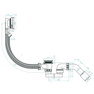 CERANO - Vaňová súprava ovládaná bovdenom s napúšťaním - SLIM - sifón DN40/50 - zátka 72mm - čierna - 78 cm