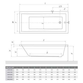 Obdélníková vana Roth Kubic Neo Slim 160x80 cm akrylát levá i pravá 9320SLM