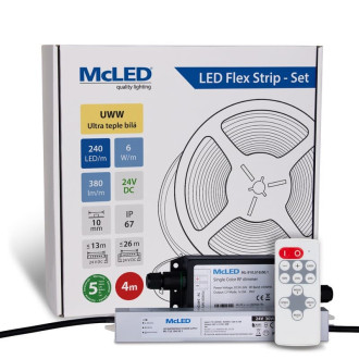 McLED LED pásik - sada 4 m, 240 LED/m, UWW, 6 W/m, DC 24 V, 380 lm/m, CRI90, IP67, 10 mm, vodič 3 m ML-126.036.90.S04001