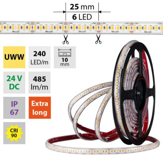 McLED LED pásik - sada 4 m, 240 LED/m, UWW, 6 W/m, DC 24 V, 380 lm/m, CRI90, IP67, 10 mm, vodič 3 m ML-126.036.90.S04001