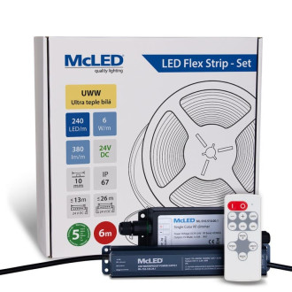 McLED LED pásik - sada 6 m + Prijímač Nano IP67, 240 LED/m, UWW, 6 W/m, DC 24 V, 380 lm/m, CRI90, IP67, 10 mm, vodič 3 m ML-126.036.90.S06002