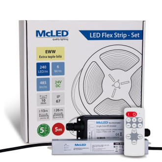 McLED LED pásik - sada 5 m + Prijímač Nano IP67, 240 LED/m, EWW, 6 W/m, DC 24 V, 485 lm/m, CRI90, IP67, 10 mm, vodič 3 m ML-126.035.90.S05002
