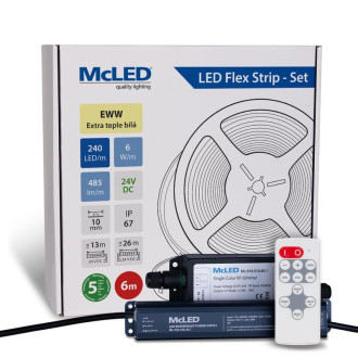 McLED LED pásik - sada 6 m + Prijímač Nano IP67, 240 LED/m, EWW, 6 W/m, DC 24 V, 485 lm/m, CRI90, IP67, 10 mm, vodič 3 m ML-126.035.90.S06002