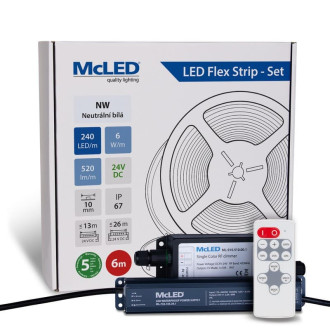 McLED LED pásik - sada 6 m + Prijímač Nano IP67, 240 LED/m, NW, 6 W/m, DC 24V, 520 lm/m, CRI90, IP67, 10 mm, vodič 3 m ML-126.033.90.S06002