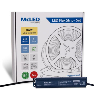 McLED LED pásik - sada 6 m, 240 LED/m, UWW, 6 W/m, DC 24 V, 380 lm/m, CRI90, IP67, 10 mm, vodič 3 m ML-126.036.90.S06001