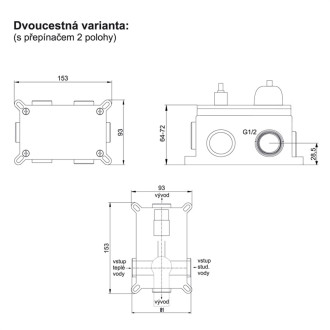 Viana sprchová batéria podomietková s prepínačom, Mbox, hranatý kryt