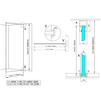 ARCHITEX kalené sklo, L 1000 - 1199mm, H 1800 - 2600mm, šedé ALS1012 41600 ALS1012