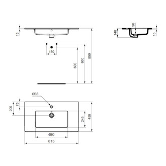 Nábytkové umývadlo Ideal Standard Tempo 81x45,5 cm otvor pre batériu uprostred E066901