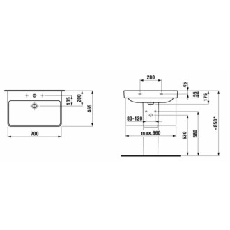 Umývadlo Laufen Pro S 70x46,5 cm otvor pre batériu uprostred H8109674001041