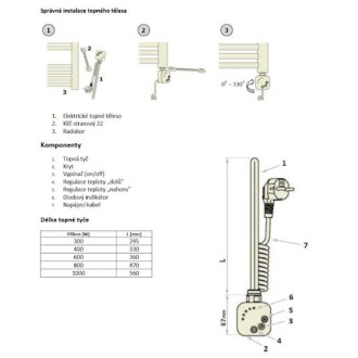 Vykurovacia tyč PMH s termostatom 600 W CR rovn.kábel HT2600CRR