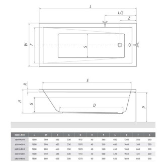 Obdĺžniková vaňa Roth Kubic Neo 170x75 cm akrylát ľavá aj pravá 9330000