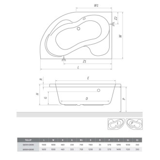 Asymetrická vaňa Roth Tullip 160x100 cm akrylát pravá 5161000