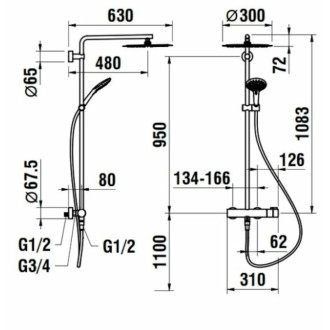 Sprchový systém Laufen Curveplus 150 mm chróm H3336270045361