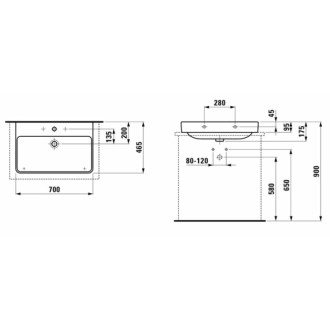 Umývadlo Laufen Pro S 70x46,5 cm otvor pre batériu uprostred H8169670001041