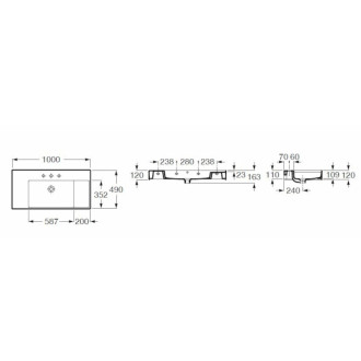 Umývadlo Roca Inspira 100x49 cm otvor pre batériu uprostred A32752A000