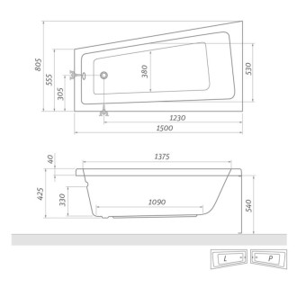 Asymetrická vaňa Roth Eva Side 150x80 cm akrylát pravá 9790000