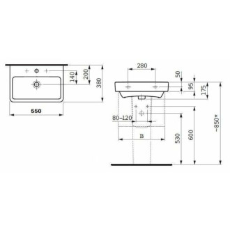 Umývadlo Laufen Pro 55x38 cm otvor pre batériu uprostred H8179580001041