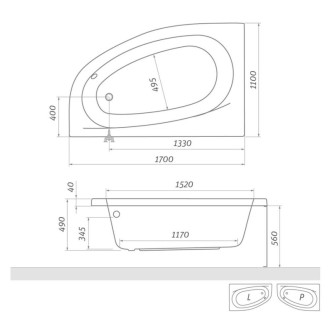 Asymetrická vaňa Roth Isabella Neo 170x110 cm akrylát ľavá 9700000