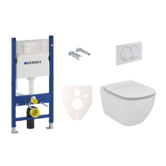 Závesný set WC rimless TESI Ideal Standard + modul Geberit Duofix s tlačidlom Delta 20 biele SIKOGES5E0
